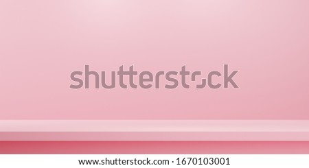 Empty studio product display pink 
 background & copy space. perspective studio photography stand.banner mock up space for showcase product.empty countertop backdrop business presentation, 3d render