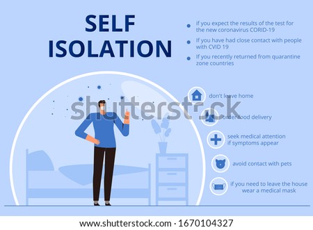 Self-isolation infographics due to new 2019-nCov coronavirus. Tips for self-insulating people. COVID-2019 virus poster Royalty-Free Stock Photo #1670104327
