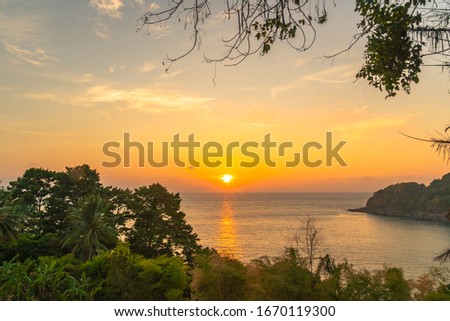 scenery sunset at Meridien viewpoint Phuket Thailand. 
Meridien is beside the road between the way to Patong beach and Karon beach