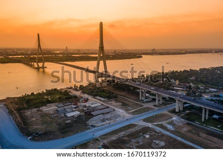Can Tho bridge, Can Tho city, Vietnam, aerial view. Can Tho bridge is famous bridge in mekong delta, Vietnam. Best royalty free stock image, high resolution