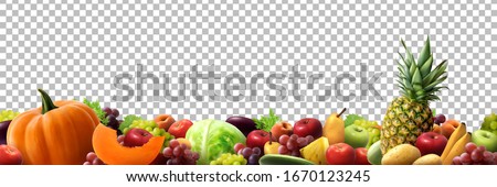 Natural delicious fruits border for  summer market in transparent background. realistic vector illustration. Royalty-Free Stock Photo #1670123245