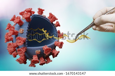 Scientist is modifying genes in RNA of virus in laboratory. Biology and viral genetics concept. Royalty-Free Stock Photo #1670143147