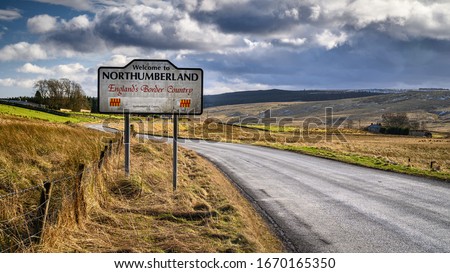 Northumberland Sign on England's Border, a few miles North West of Kielder in Northumberland at Deadwater there is an Anglo-Scottish Border marked with signs