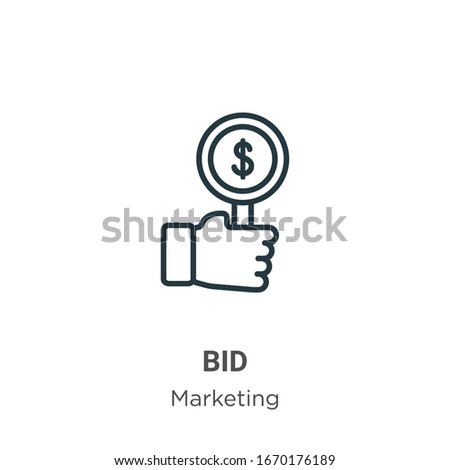 Bid outline vector icon. Thin line black bid icon, flat vector simple element illustration from editable marketing concept isolated stroke on white background Royalty-Free Stock Photo #1670176189