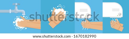 Washes hands and drying hands. Vector illustration
