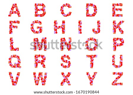Alphabet of tablets and pills isolated on white
