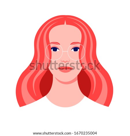 Portrait of a redhead woman. Avatar of a caucasian girl adult for social network. Colorful portrait. Student of the university. Vector flat illustration Royalty-Free Stock Photo #1670235004