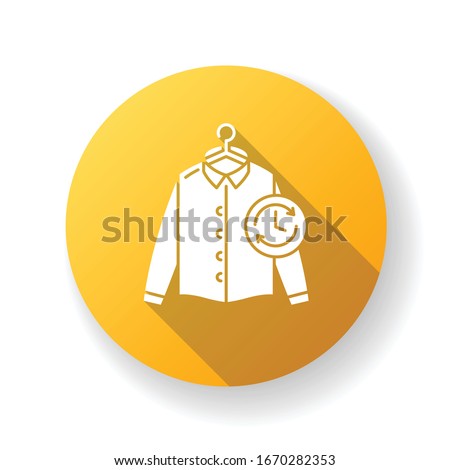 Express laundry yellow flat design long shadow glyph icon. Clothes quick washing, dry cleaning and delivery service. Fast launderette, professional garment cleaning. Silhouette RGB color illustration