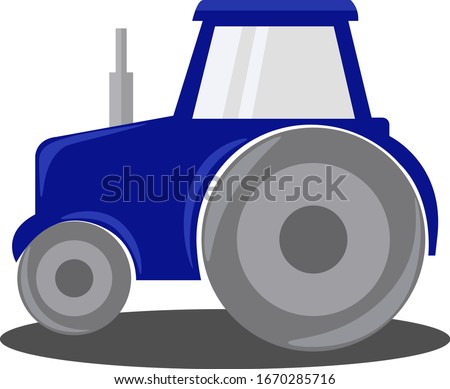 Blue tractor, illustration, vector on white background.