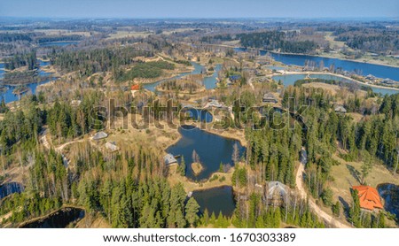 Aerial view of Amatciems ecological village, Latvia - landscaped nature area for rich people