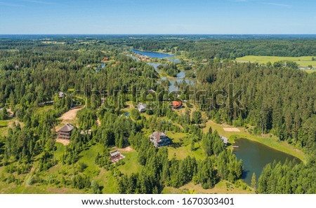 Aerial view of Amatciems ecological village, Latvia - landscaped nature area for rich people
