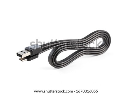 USB type c Data & Power Cable isolated on White Background. Close-up