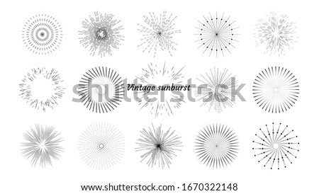 Vintage set of sun rays, light rays, sun rays. Design elements, linear drawing, vintage style. Vector, EPS 10 Royalty-Free Stock Photo #1670322148