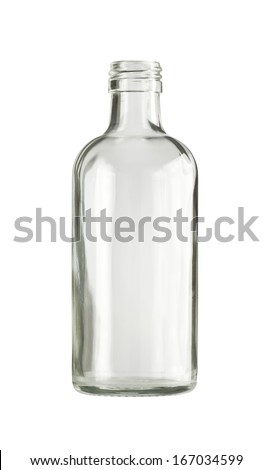 Empty colorless glass bottle, isolated. Royalty-Free Stock Photo #167034599