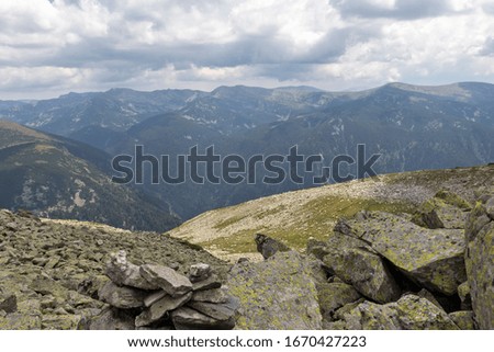 Landscape from trail from Prekorets peak to Kupen peak, Rila Mountain, Bulgaria