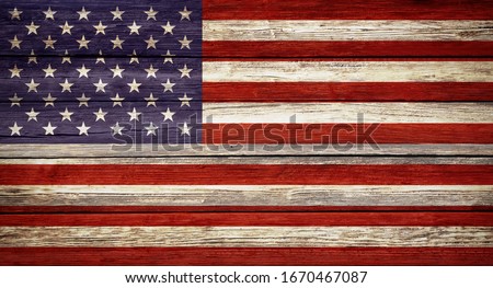 United States flag wooden plank background Royalty-Free Stock Photo #1670467087