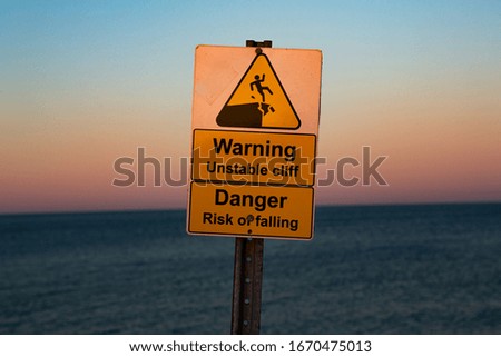 Warning Sign - Unstable Cliff Falling