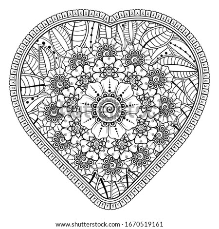Mehndi flower in form of heart. Vector EPS 10