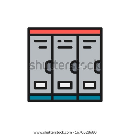 Cabinets, school lockers, locker room flat color line icon.