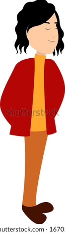 Girl in red, illustration, vector on white background.