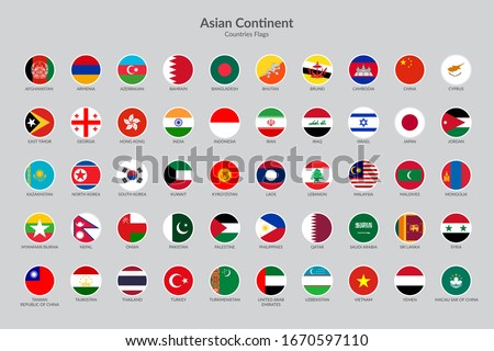 Asian Continent countries flag icons collection Royalty-Free Stock Photo #1670597110