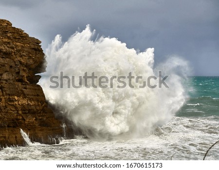 Breaking waves at Mayor Cape rocks in Cantabria