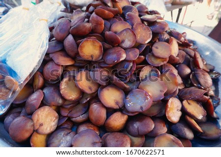 Djenkol bean fruit boil. Asian popular to sprinkle grated coconut and sugar to eat as a snack.