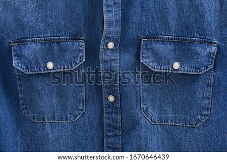 Blue Denim Jeans shirts Pocket Details with Seams Close Up


