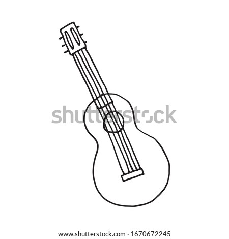 Vector cartoon hand drawn sketch guitar design element. Doodle illustration on white background
