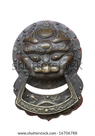 chinese religious dragon figure, often used on house door means protecting home.isolated on white background.