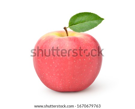Fuji Apple with green leaf isolated on white backgrpund with clipping path. Royalty-Free Stock Photo #1670679763