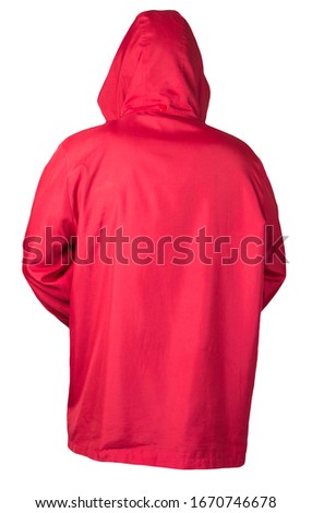 female red coat with a hood Isolated on a white background. autumn women's coat not wet from the rain