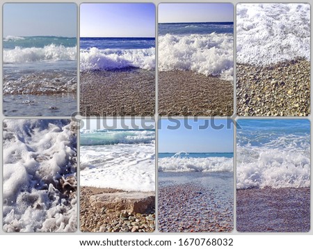 Photo collage of sea waves and surf. Can be used for the design of covers, brochures, flyers and text space. Travel concept