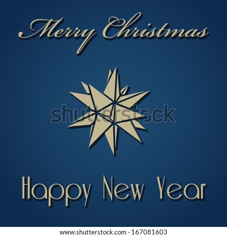 Merry Christmas and Happy New Year Vector in Navy Blue and Gold