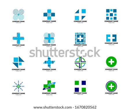 Set of Cross plus medical logo icon design template elements