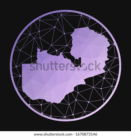 Zambia icon. Vector polygonal map of the country. Zambia icon in geometric style. The country map with purple low poly gradient on dark background.