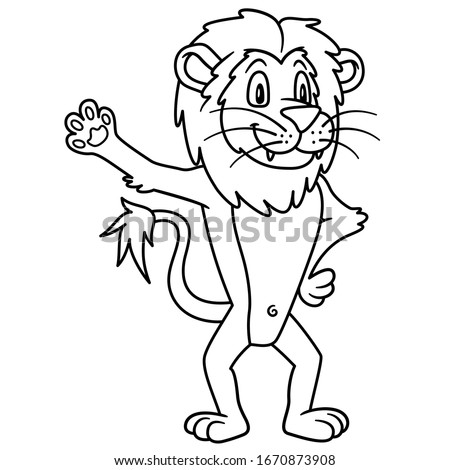 animal lion. vector illustration. For pre school education, kindergarten and kids and children. Coloring page and books, zoo topic. african big cat waving hand or paw and smiling happy face, friendly