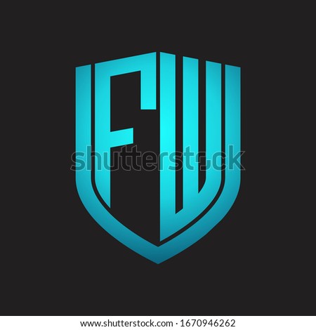 FW Logo monogram with emblem shield design isolated with blue colors on black background
