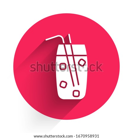 White Cocktail and alcohol drink icon isolated with long shadow. Red circle button. Vector Illustration