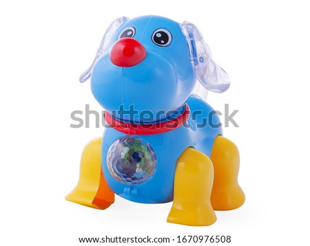 Cheerful soft toy dog isolated on a white background