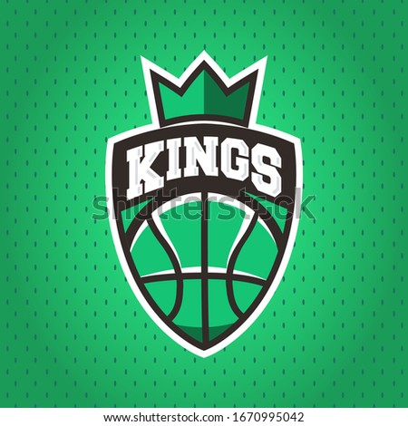 Basketball kings logo. Modern basketball logo with sport ball and crown. Vector illustration