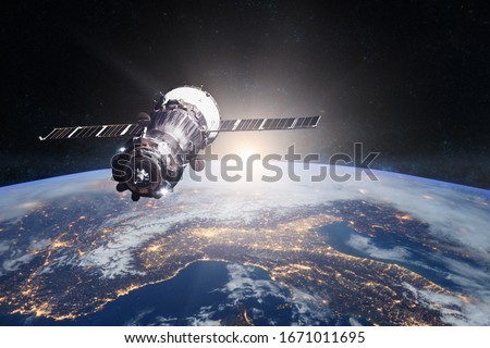 Planet Earth. Spacecraft launch into space. Elements of this image furnished by NASA. Royalty-Free Stock Photo #1671011695
