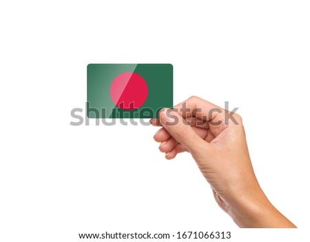 Beautiful hand holding Bangladesh flag card with white background 