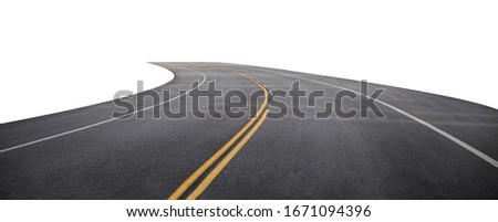 Winding asphalt road with yellow symbol. Isolated on background Royalty-Free Stock Photo #1671094396