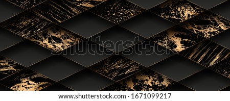 
Luxury paper cut background, Abstract decoration, golden pattern, halftone gradients, 3d Vector illustration. Black, white, blue, gold waves Cover template, geometric shapes, modern minimal banner.