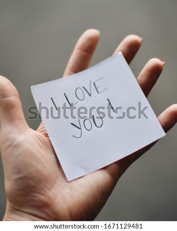 Handwriting I Love You Sticky Note in Hands Romantic 