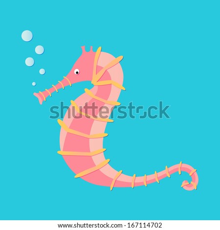 Pink seahorse blowing bubbles underwater