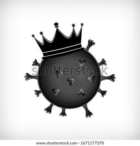 Vector illustration. Coronavirus black Icon with stylized crown isolated on vignette background. Dangerous Coronavirus Cell in the world. COVID-19.