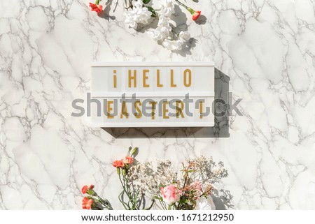 Hello easter, with Flowers in Marble background ideal for wallpaper and catalogs 