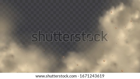 Dust cloud with particles with dirt,cigarette smoke, smog, soil and sand  particles. Realistic vector isolated on transparent background. Concept house cleaning, air pollution,big explosion,desert .
